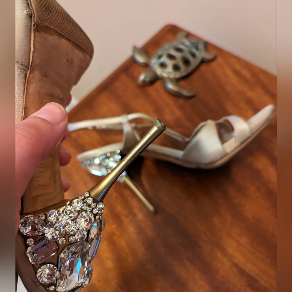 MIU MIU slingback satin crystal stiletto sandal heels - Picture 9 of 12